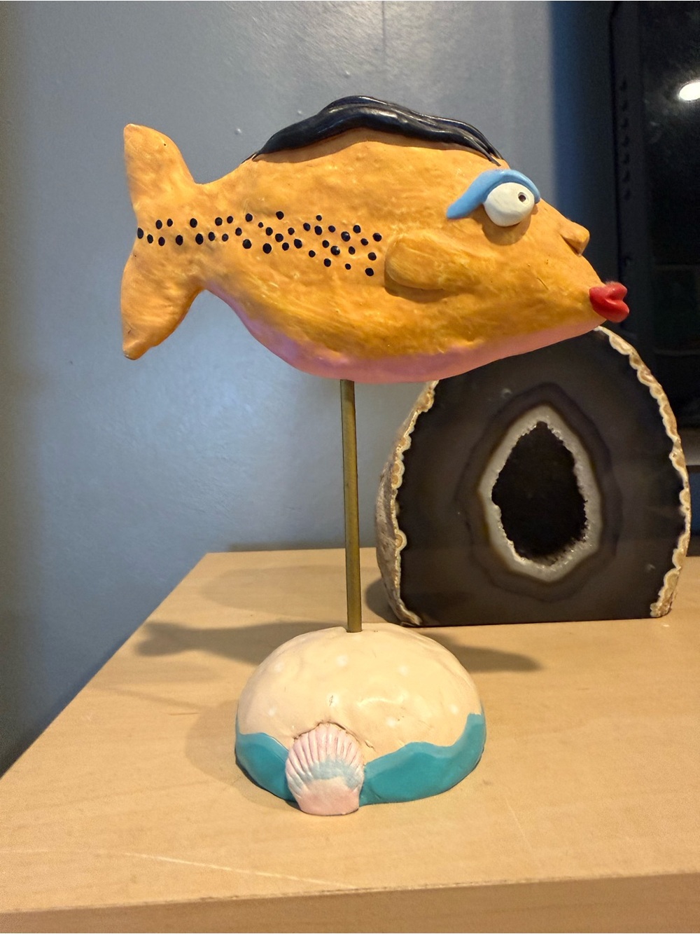 ONE OF A KIND! Judie Bomberger Vintage Signed Gloria Fish w/Hair(!)